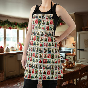 Nostalgic vintage Christmas stamps pattern Apron
