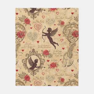 Nostalgic Vintage Cupid Valentine Love Fleece Blanket