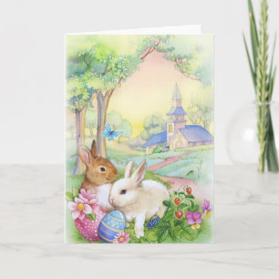 Nostalgic, vintage Easter bunnies Holiday Card