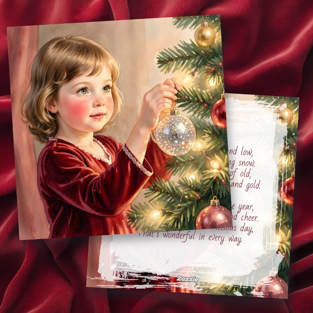 Nostalgic Vintage Girl and Christmas Tree Holiday Card (Creator Uploaded)