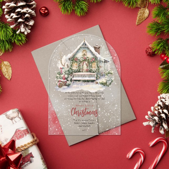 Nostalgic Vintage Holiday Cottage Christmas Card Acrylic Invitations (Insitu (Holiday))