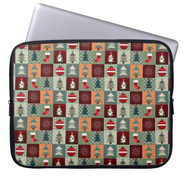Nostalgic Vintage Holiday Patchwork Quilt Laptop Sleeve (Front)