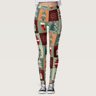 Nostalgic Vintage Holiday Patchwork Quilt Leggings