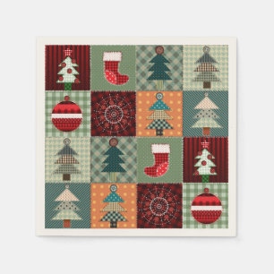 Nostalgic Vintage Holiday Patchwork Quilt Napkin