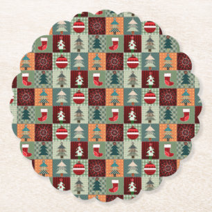 Nostalgic Vintage Holiday Patchwork Quilt Paper Coaster