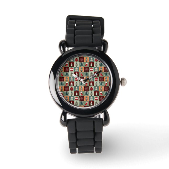 Nostalgic Vintage Holiday Patchwork Quilt Watch (Front)