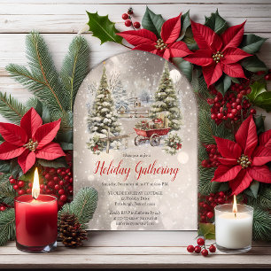 Nostalgic Vintage Holiday Tree Christmas Gathering Acrylic Invitations