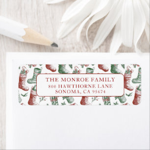 Nostalgic Vintage Red Green Christmas Stockings Return Address Label