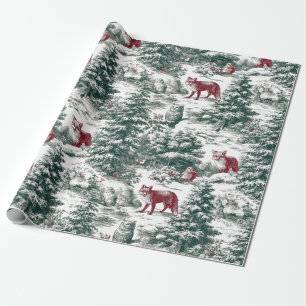 Nostalgic Vintage Red Green woodland Animals Wrapping Paper
