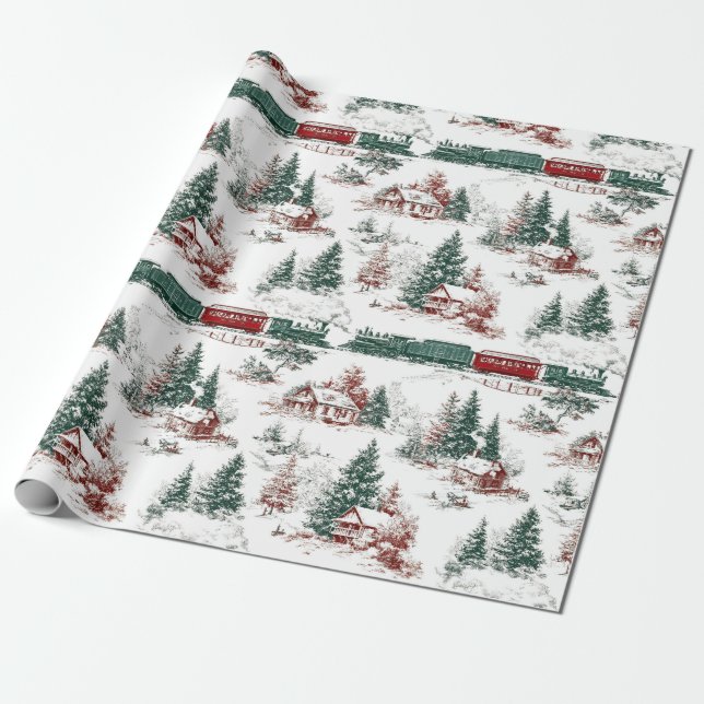 Nostalgic Vintage Red Green  Wrapping Paper (Unrolled)