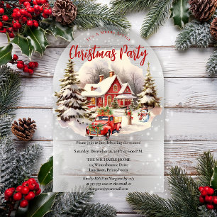 Nostalgic Vintage Red Truck Christmas Party Acrylic Invitations