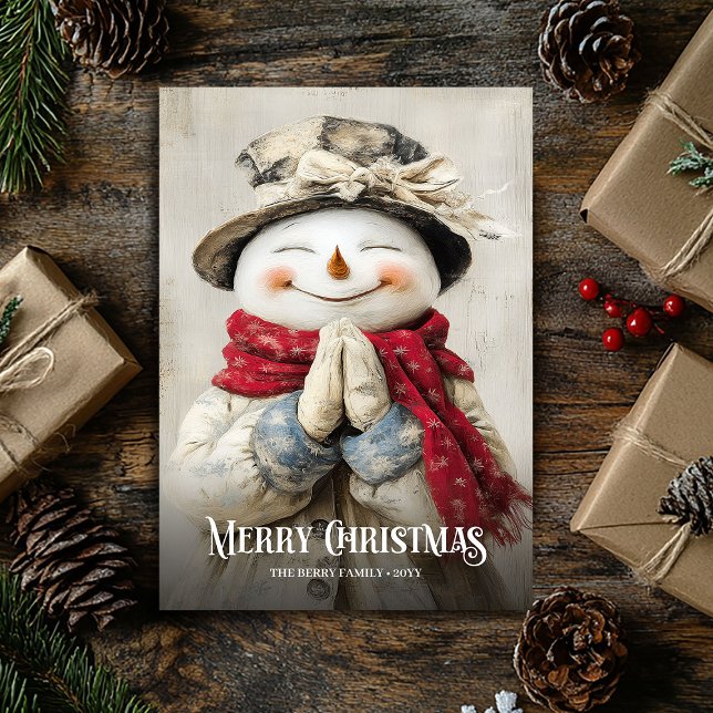 Nostalgic Watercolor Red White Christmas Snowman Holiday Card (Nostalgic Watercolor Red White Christmas Snowman Holiday Card)