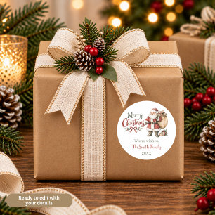 Nostalgic Watercolor Santa with Gifts Customisable Classic Round Sticker