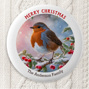 Nostalgic Winter Robin Redbreast Merry Christmas 6 Cm Round Badge