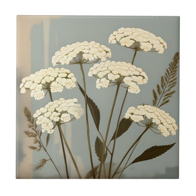 Nostalgic Yarrow Botanical Ceramic Tile (Front)
