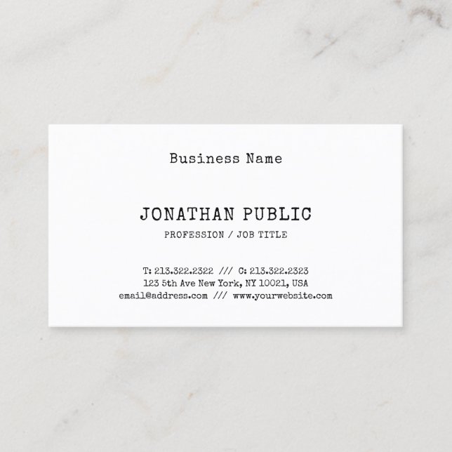 Nostalgy Classic Look Elite Design Minimalist Top Business Card (Front)