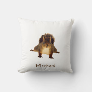 Nosy red squirrel in snow add a name cushion