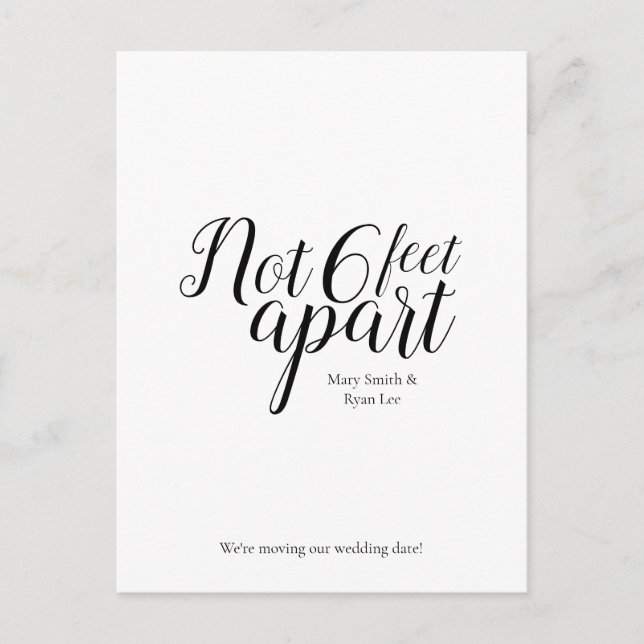Not 6 Feet Apart Wedding Postponement Typography Postcard (Front)