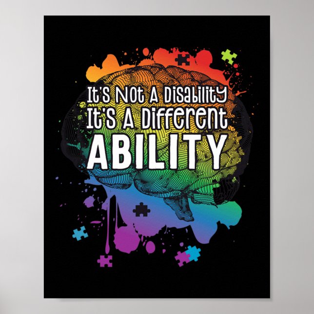 Not A Disability A Different Ability Autism Awaren Poster (Front)