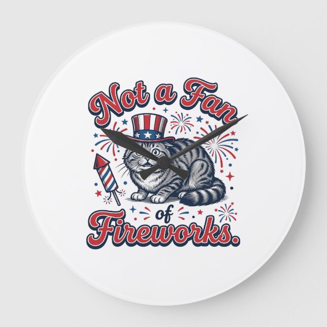 Not a Fan of Fireworks Scared Cat Shirt (2)_1 Large Clock (Front)