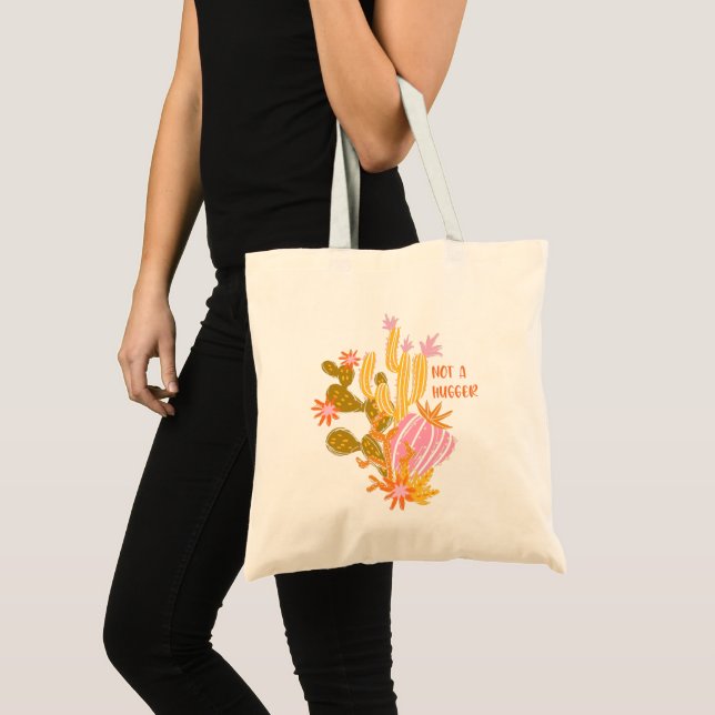 Not A Hugger Boho Cactus Funny Introvert Quote Tote Bag (Front (Product))