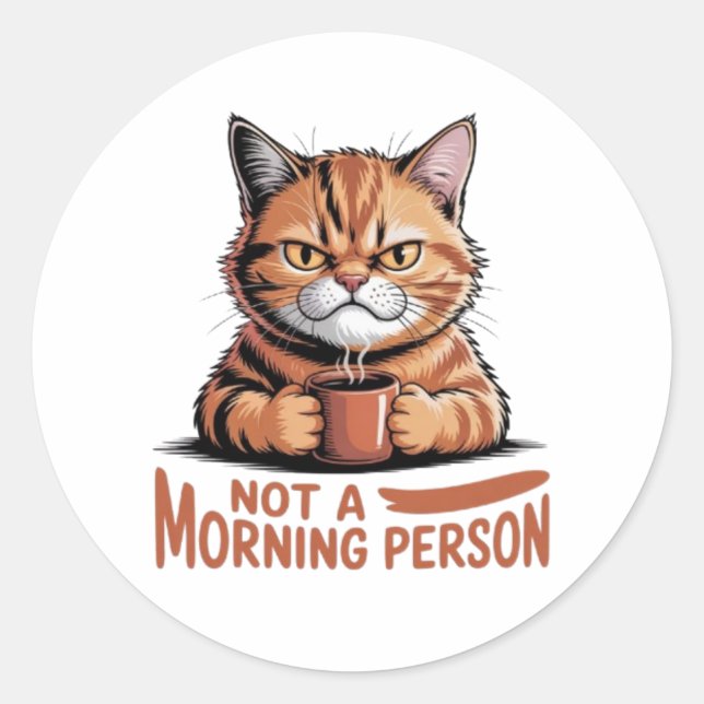 Not A Morning Person Grumpy Orange Cat Funny Stick Classic Round Sticker (Front)