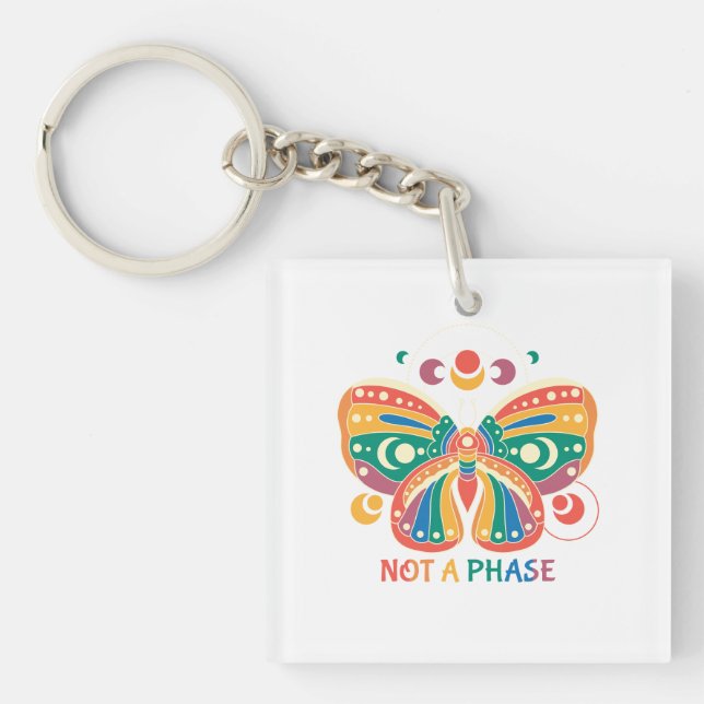 Not A Phase – Colourful Butterfly LGBTQ Pride Key Ring (Front)