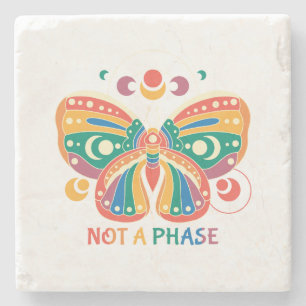 Not A Phase – Colourful Butterfly LGBTQ Pride Stone Coaster