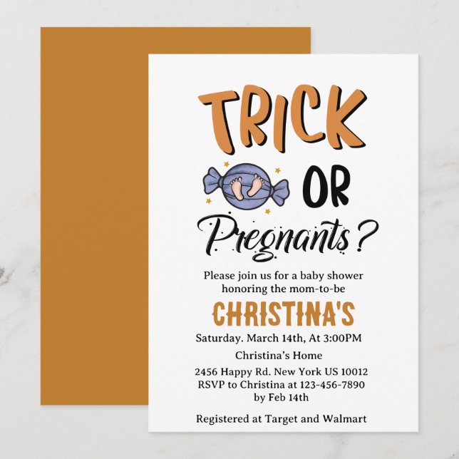 Not A Trick  Pregnant Halloween Witch Baby shower  Invitation (Front/Back)