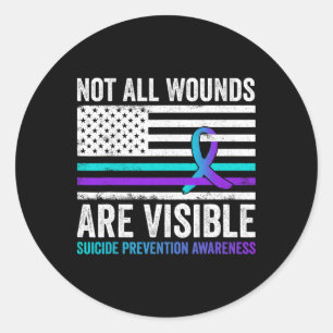 Not All Wounds Are Visible American Flag Suicide P Classic Round Sticker