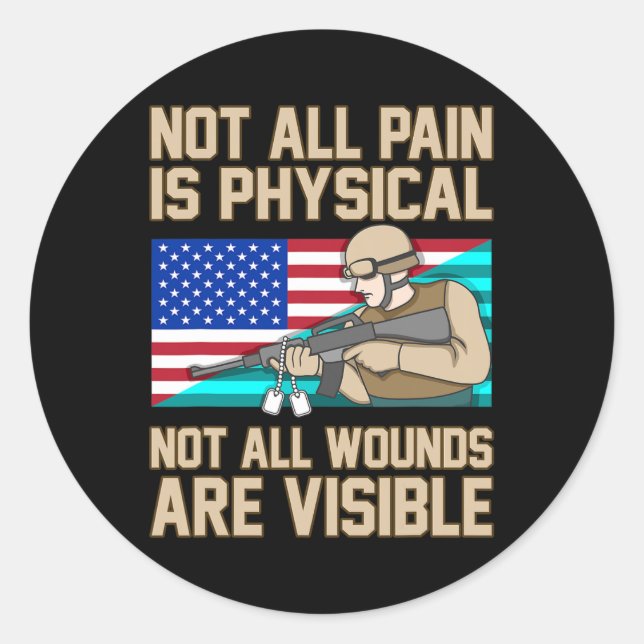 Not All Wounds Are Visible Ptsd Awareness Ribbon G Classic Round Sticker (Front)