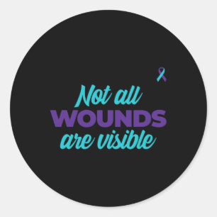 Not All Wounds Are Visible Teal And Purple Awarene Classic Round Sticker