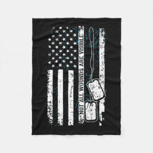 Not All Wounds Visible Military Tag Usa Flag Ptsd Fleece Blanket