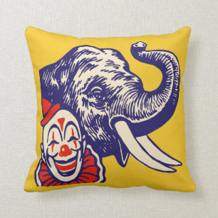 Not At All Frightening Circus Clown and Elephant Cushion