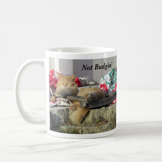 Not Budgin' til I Get some Coffee -- Cat Mug (Left)