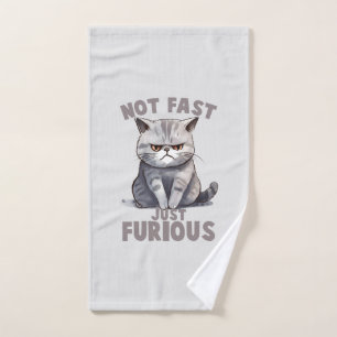 Not Fast, Just Furious – Grey Cat Humour Bath Towel Set
