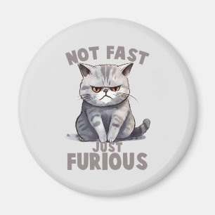 Not Fast, Just Furious – Grey Cat Humour Magnet