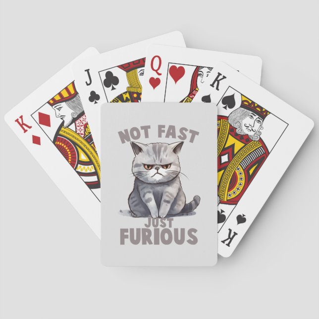 Not Fast, Just Furious – Grey Cat Humour Playing Cards (Back)