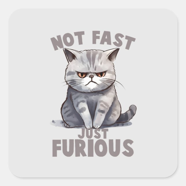 Not Fast, Just Furious – Grey Cat Humour Square Sticker (Front)