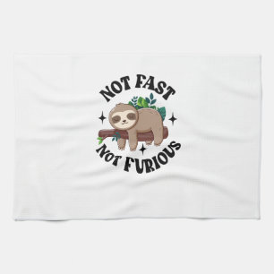 Not Fast Not Furious Funny Cute Sleepy Sloth Tea Towel