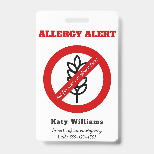 Not for me, i'm gluten free! Kids Allergy Alert ID Badge (Front)