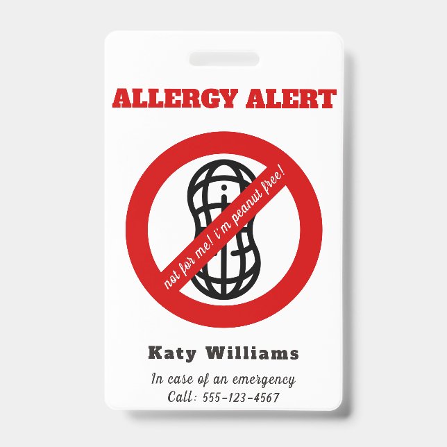 Not for me, i'm peanut free! Kids Allergy Alert ID Badge (Front)