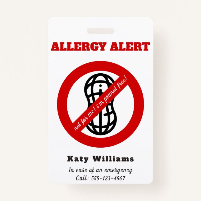 Not for me, i'm peanut free! Kids Allergy Alert ID Badge (Front)