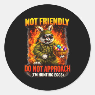 Not friendly bunny easter egg hunt sarcastic humou classic round sticker