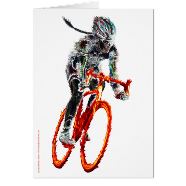 Not Frilly.  Female Cyclist & Flames (Front)