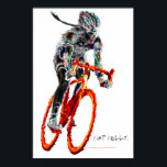 Not Frilly.  Female Cyclist & Flames Poster<br><div class="desc">A   female cyclist in surreal flames along with her smokin’ hot bike.  She is most decidedly not frilly.  She’s fun.</div>