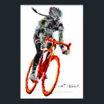 Not Frilly.  Female Cyclist & Flames Poster<br><div class="desc">A   female cyclist in surreal flames along with her smokin’ hot bike.  She is most decidedly not frilly.  She’s fun.</div>