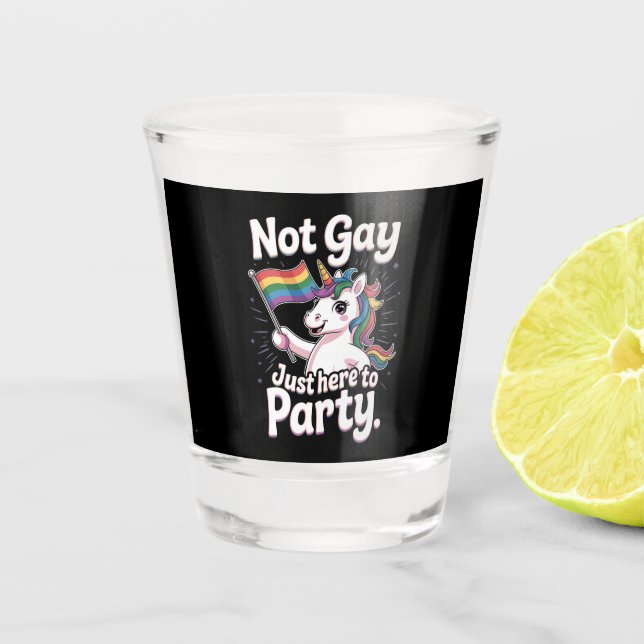 Not Gay Just Here To Party LGBTQ Gay Pride Ally Shot Glass (Front)