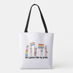 Not gonna hide my pride rainbow flag groovy retro tote bag
