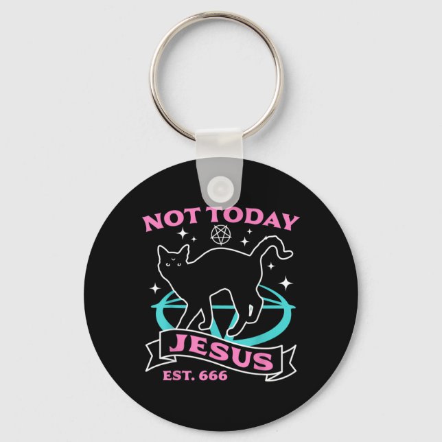 Not Jesus - Black Cat Pastel Goth Devil Halloween Key Ring (Front)